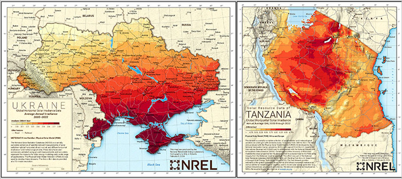 Mapa de radiación solar del NREL.