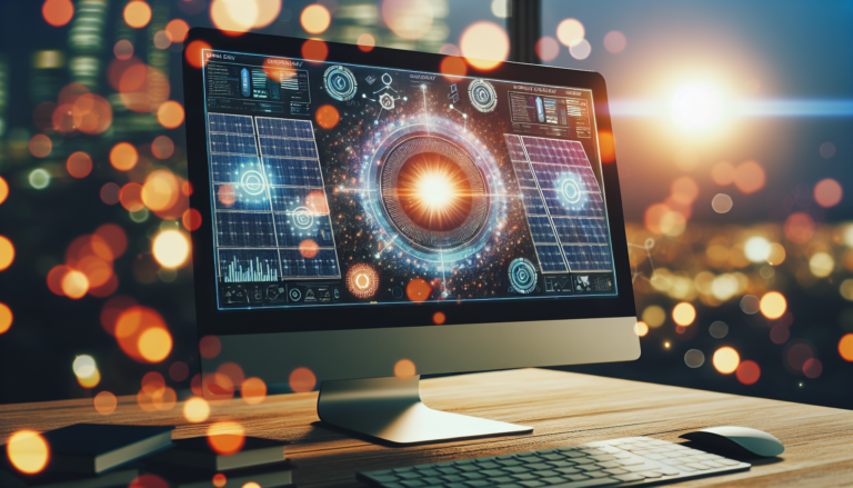 Fondo combinando bocetos de Gemelo Digital y paneles solares junto a esquema simbolizando la tecnología Gemelo Digital. Ilustración representativa de la integración de Gemelo Digital en el sector de la Energía Solar. Fondo combinando Gemelo Digital y Energía Solar, junto a esquema representativo de Gemelo Digital. Integración tecnológica en el campo de la energía sostenible.