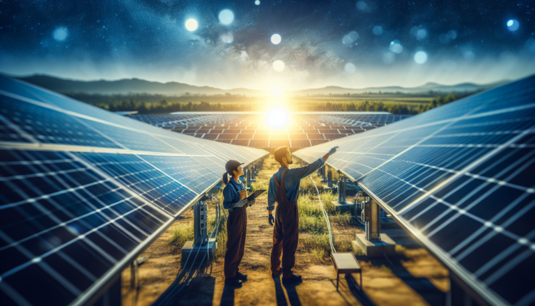 Esquema representativo de instalación en energía solar sobre fondo ilustrativo de una instalación solar. Concepto visual que combina la técnica con la energía sostenible de forma práctica y efectiva. Esquema de instalación en energía solar sobre fondo ilustrativo. Símbolo de eficiencia y sostenibilidad en la generación de energía renovable.