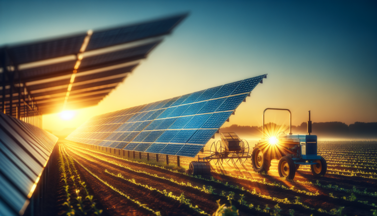 Fondo que muestra la sinergia entre Instalaciones Agrícolas y Energía Solar, junto a un esquema simbólico de la agricultura y la energía renovable.