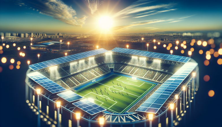 Mezcla visual de Instalaciones Deportivas con Energía Solar: un paisaje futurista que combina la vitalidad del deporte con la sostenibilidad energética en una ingeniosa armonía visual. Fusión artística de Instalaciones Deportivas y Energía Solar: un diseño innovador que simboliza la unión entre el deporte y la energía renovable en una composición única.