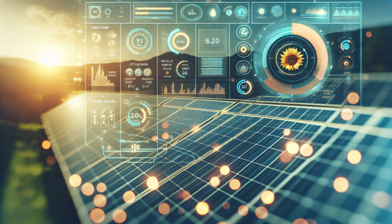 Interacción visual entre Interface de Usuario y Energía Solar. Diseño conceptual que fusiona ambos elementos. Fondo fusionado Interface de Usuario y Energía Solar con un esquema simbólico de la experiencia visual.