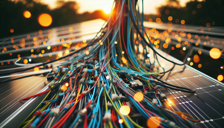 Fondo mostrando la integración de Material Eléctrico y Energía Solar junto a un esquema simbólico. Representación visual de la combinación de tecnología eléctrica y solar en un diseño innovador. Fondo combinado de Material Eléctrico y Energía Solar y esquema simbólico de tecnología. Representación visual clave de la integración de tecnología eléctrica y solar en un diseño innovador.