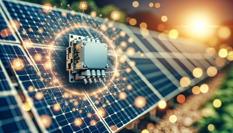 Imagen de fondo que combina un 'Microinversor' con la energía solar junto a un esquema simbólico representativo de la temática. Conceptos clave sobre la tecnología y su integración en sistemas de energía solar. Fondo con elementos de 'Microinversor' y energía solar más esquema ilustrativo. Representación visual de la tecnología y su aplicación en sistemas de energía solar.