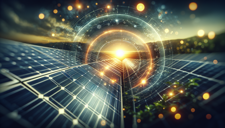 Fondo de Placas Solares y Energía Solar con esquema simbólico. Representación visual de la generación sostenible de energía a través de la tecnología fotovoltaica. Conceptos clave en un diseño innovador y educativo. Fondo Placas Solares y esquema energía fotovoltaica. Ilustración didáctica sobre generación de energía sustentable con tecnología solar. Conceptualización visual para sitio sobre energías renovables.