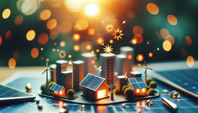 Fondo mezcla Políticas Públicas y Energía Solar con un esquema ilustrativo. Representación visual de la interacción entre ambos temas.