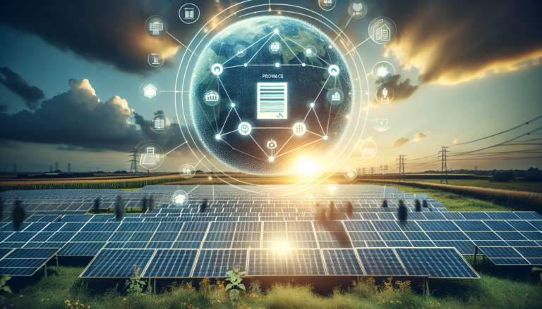 Imagen mostrando un fondo combinado de PPA (Power Purchase Agreement) y Energía Solar, junto a un esquema simbólico de PPA. Representa la unión entre la compra de energía y la generación solar. Fondo ilustrando la combinación de PPA (Power Purchase Agreement) y Energía Solar, junto con un esquema representativo de PPA.