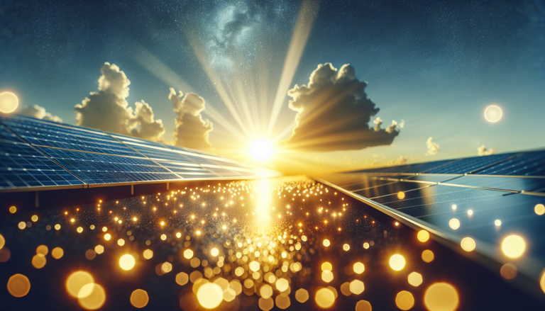 Fondo con energía solar y esquema de radiación solar. Representación visual que fusiona dos conceptos fundamentales en la temática de energía solar.