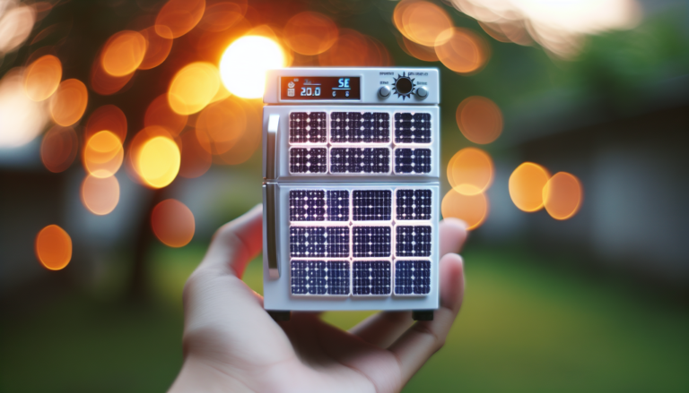 Imagen ilustrativa que muestra un fondo relacionado con la energía solar y un esquema del funcionamiento de un refrigerador solar. Representa la fusión entre la energía solar y la refrigeración eficiente. Ilustración de fondo y esquema de un refrigerador solar en una imagen conceptual sobre energía solar y refrigeración sostenible.