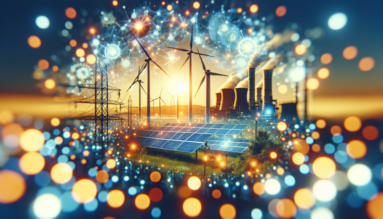 Fondo que fusiona Sistema Energético y Energía Solar junto a un esquema simbólico del Sistema Energético en una imagen de temática energética.