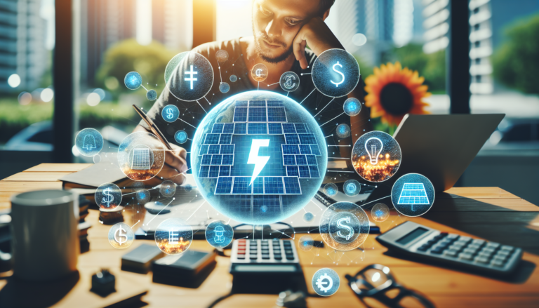 Combinación visual de un fondo con Tarifa Eléctrica y Energía Solar, junto con un esquema representativo de Tarifa Eléctrica.