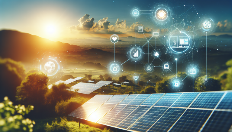 Combinación de Telegestión y Energía Solar en Fondo con Esquema Representativo: Visualización de Control Remoto y Optimización Energética Imagen combinada de telegestión y energía solar con un esquema que ilustra el control y monitoreo remoto de sistemas energéticos.