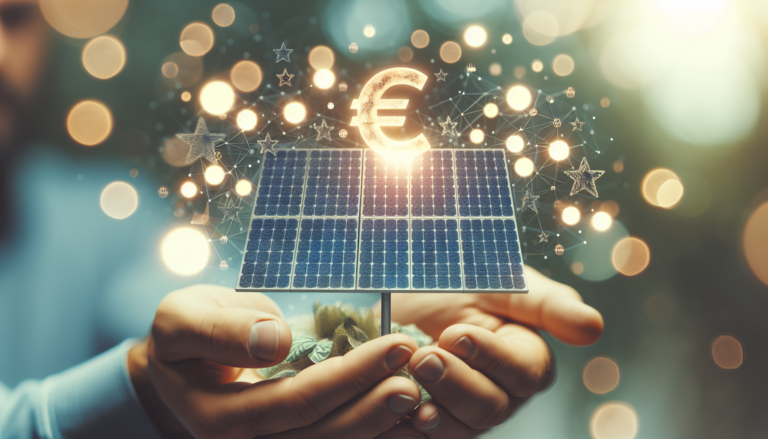 Ilustración de un concepto donde se combina la venta de electricidad con la energía solar, representando la importancia de la generación eléctrica sostenible y eficiente. En el diseño se observa un trasfondo ilustrativo de la venta de electricidad fusionada con la energía solar, junto con un esquema simbólico que ejemplifica la comercialización de energía limpia. Esquema visual combinando la venta de electricidad y energía solar, uniendo la generación de energía sostenible con la comercialización eficiente de electricidad. Destaca la integración de recursos renovables en el mercado energético.