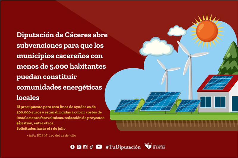 Ayudas a comunidades energéticas en Cáceres.
