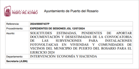 Publicada la lista provisional de las ayudas para placas fotovoltaicas en viviendas de Puerto del Rosario
