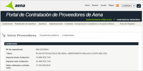 Abierta la licitación para instalar una planta fotovoltaica en el aeropuerto de Málaga