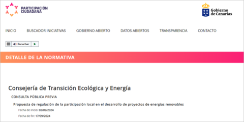 Consulta pública para regular la participación ciudadana en proyectos fotovoltaicos y eólicos en Canarias