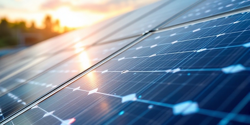 Imagen hiperealista de un detalle de un panel solar fotovoltaico, mostrando texturas y estructuras.