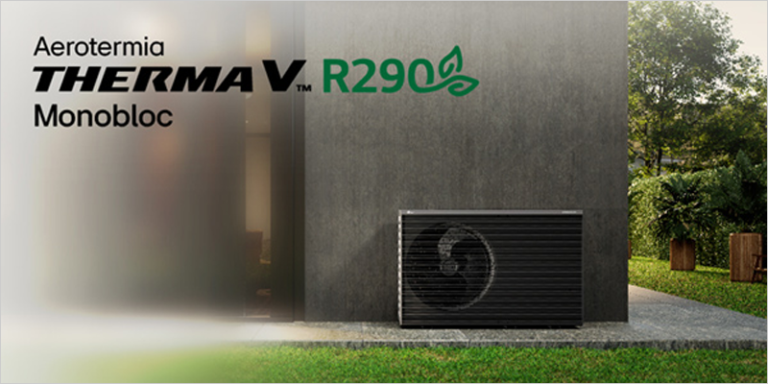 El sistema de aerotermia Therma V R290 Monobloc de LG es integrable 100% con instalaciones fotovoltaicas